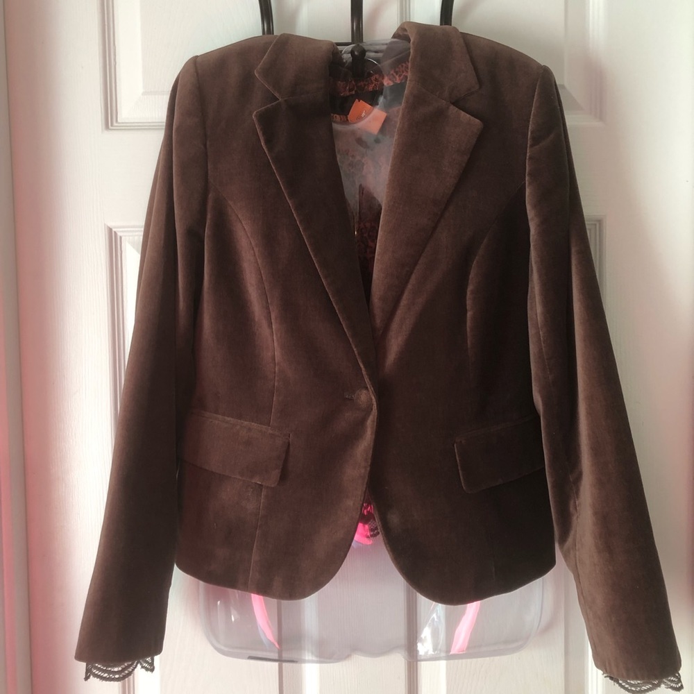 Brown Velvet and Lace Blazer